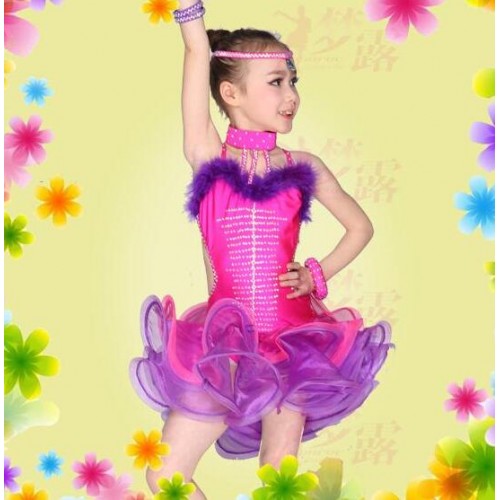 Shiny kids Latin performance wear 6~15T,child Cha-Cha dancewear,luxury girl Latin dance dress,baby girl Latin skirt